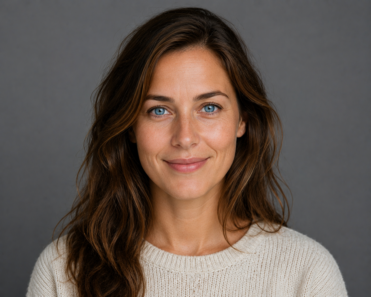 Character example portrait with bright blue eyes and brown hair