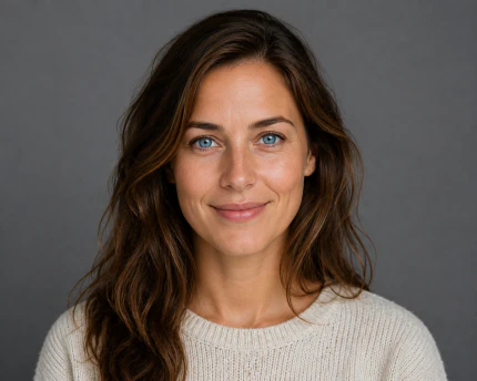 Character example portrait with bright blue eyes and brown hair