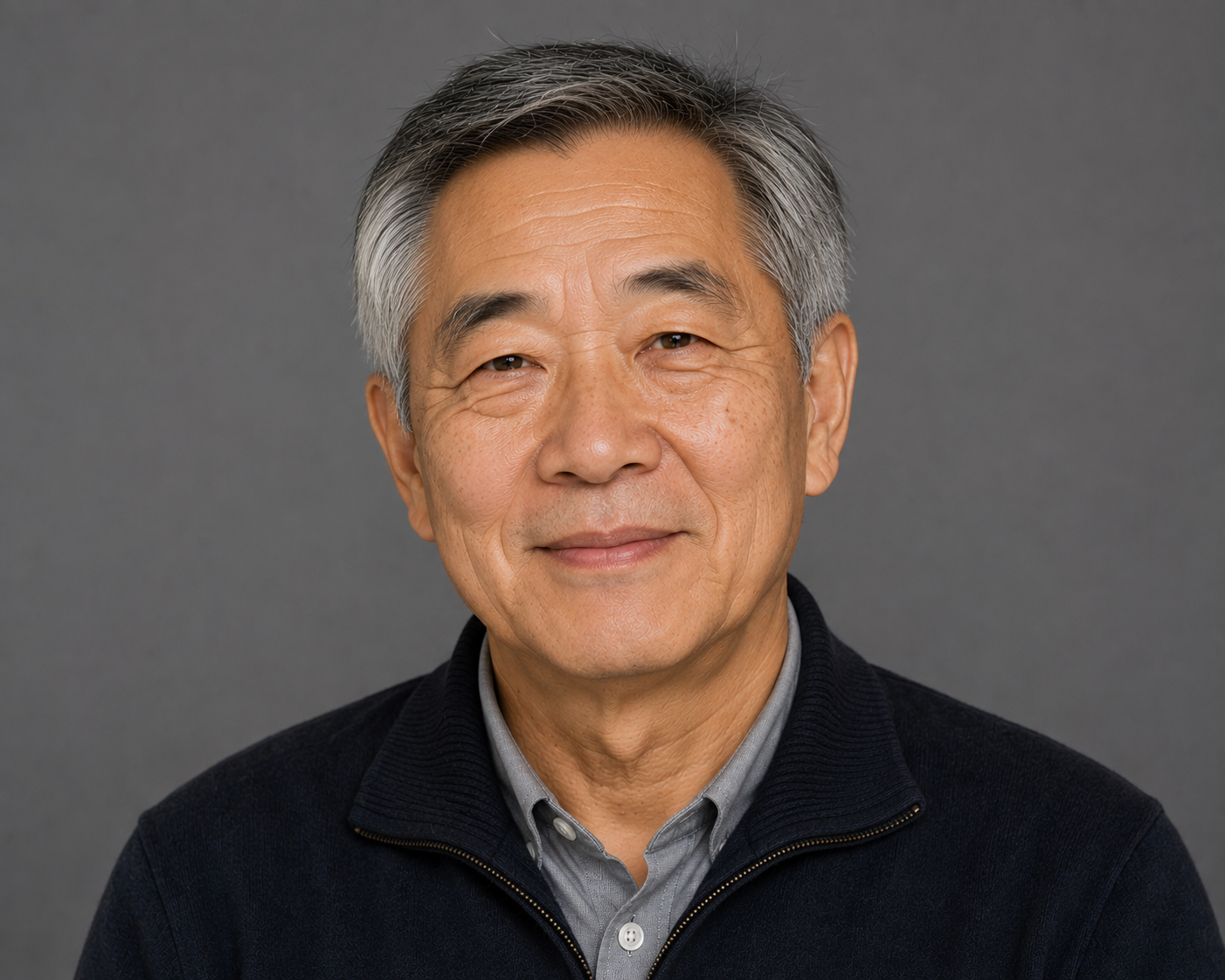 Character example portrait of an older asian man with gray hair
