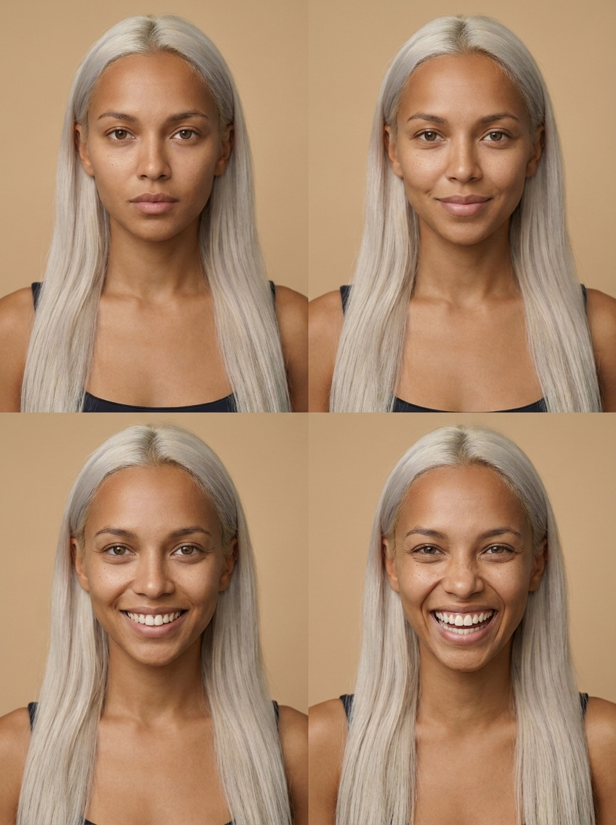 Expression sheet showing the same AI character with varied expressions