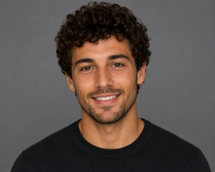 Character example portrait with curly dark hair