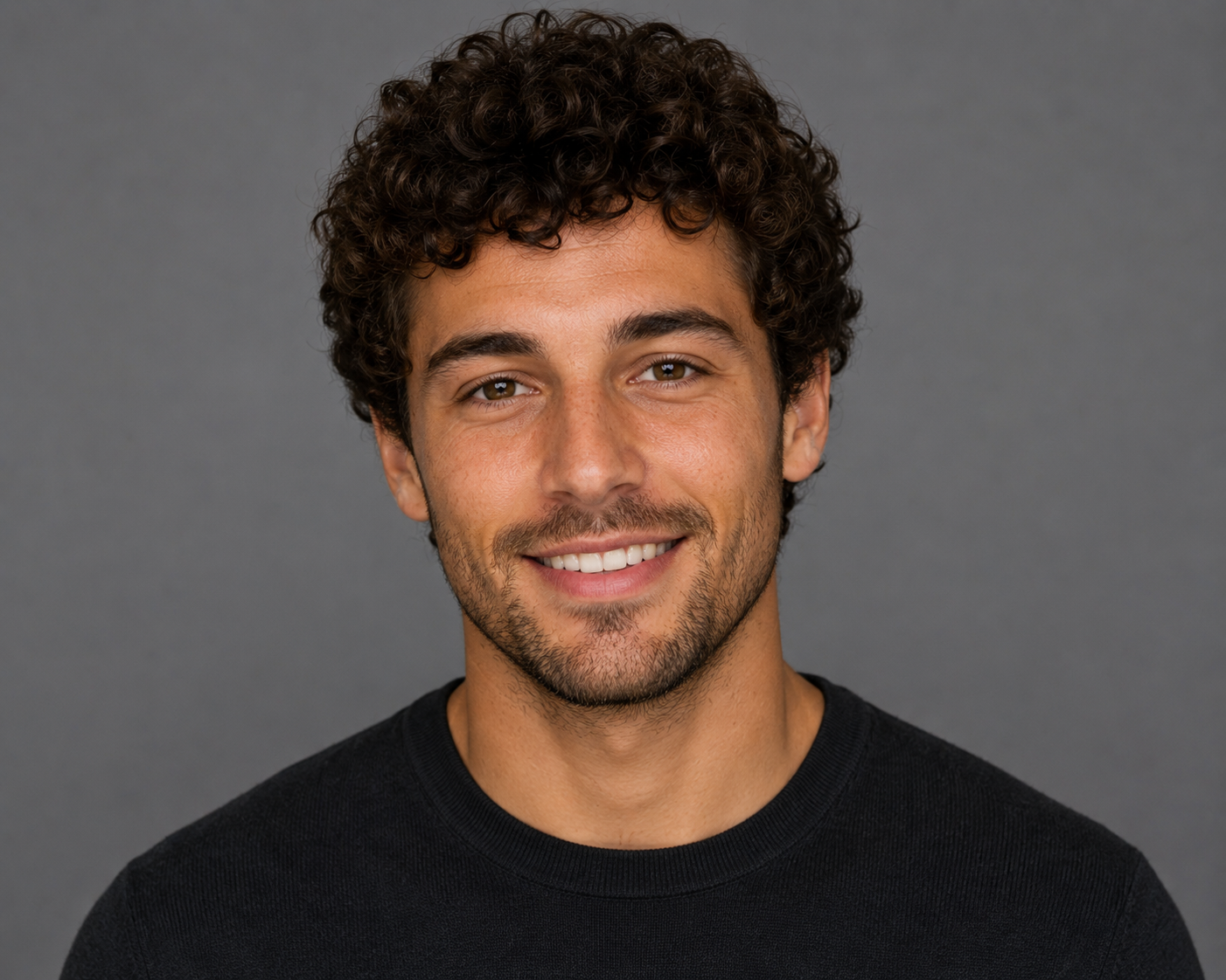 Character example portrait with curly dark hair
