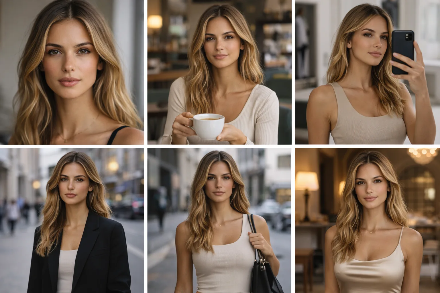 One female AI character across multiple scenes