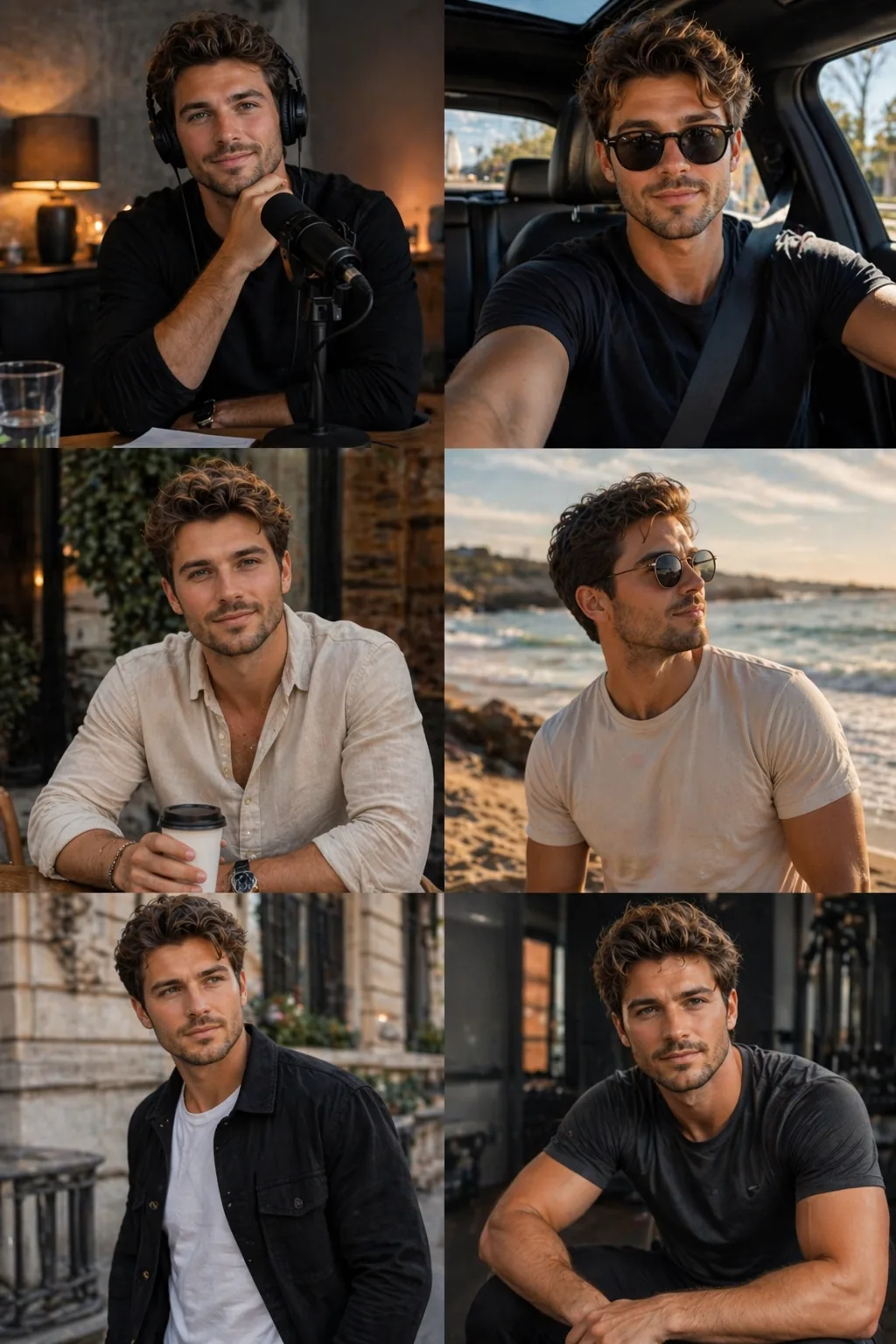 One male AI character across multiple scenes